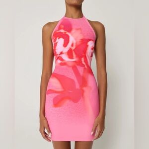 KHY X ioannes Smooth Stretch Halter Mini Dress in Pink Peony. Size: L
